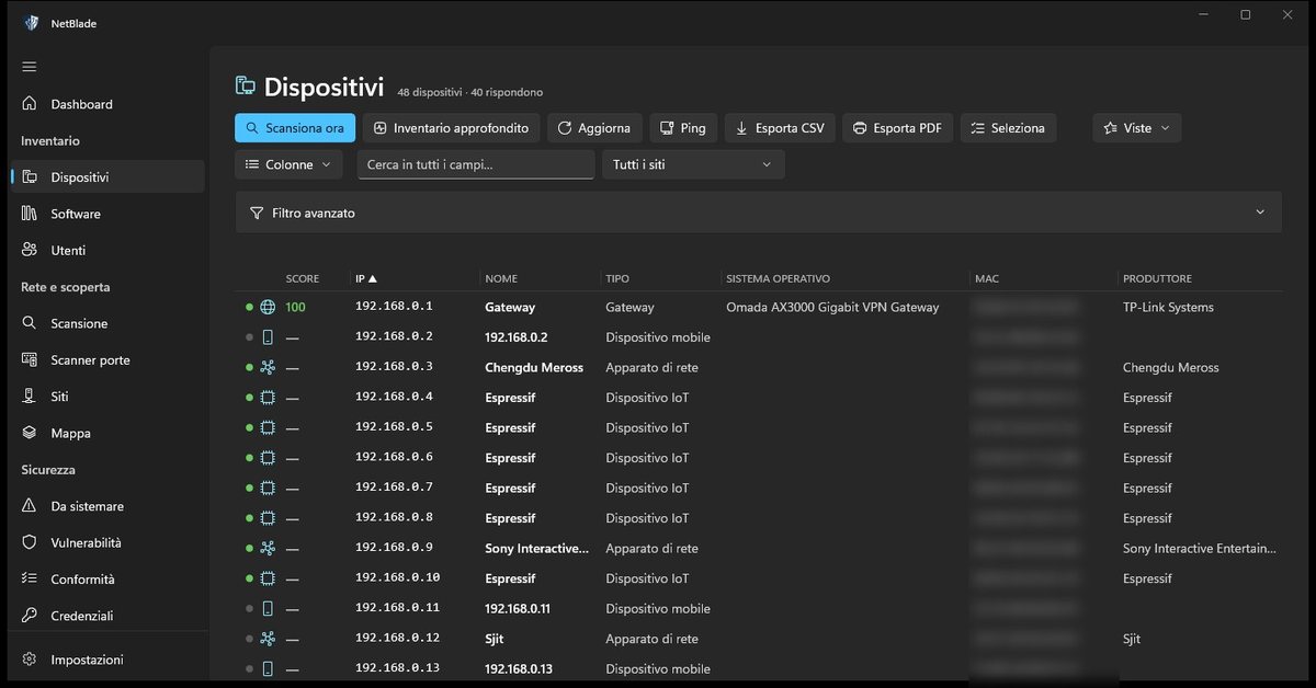 Devices: the inventory as a table you can sort, filter and export to CSV and PDF