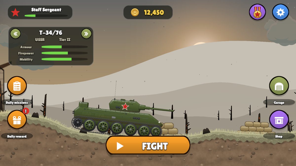 Headquarters with the chosen tank and its ratings