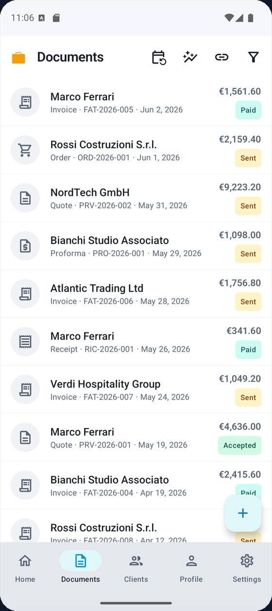 Documenti — l'elenco con lo stato di ognuno